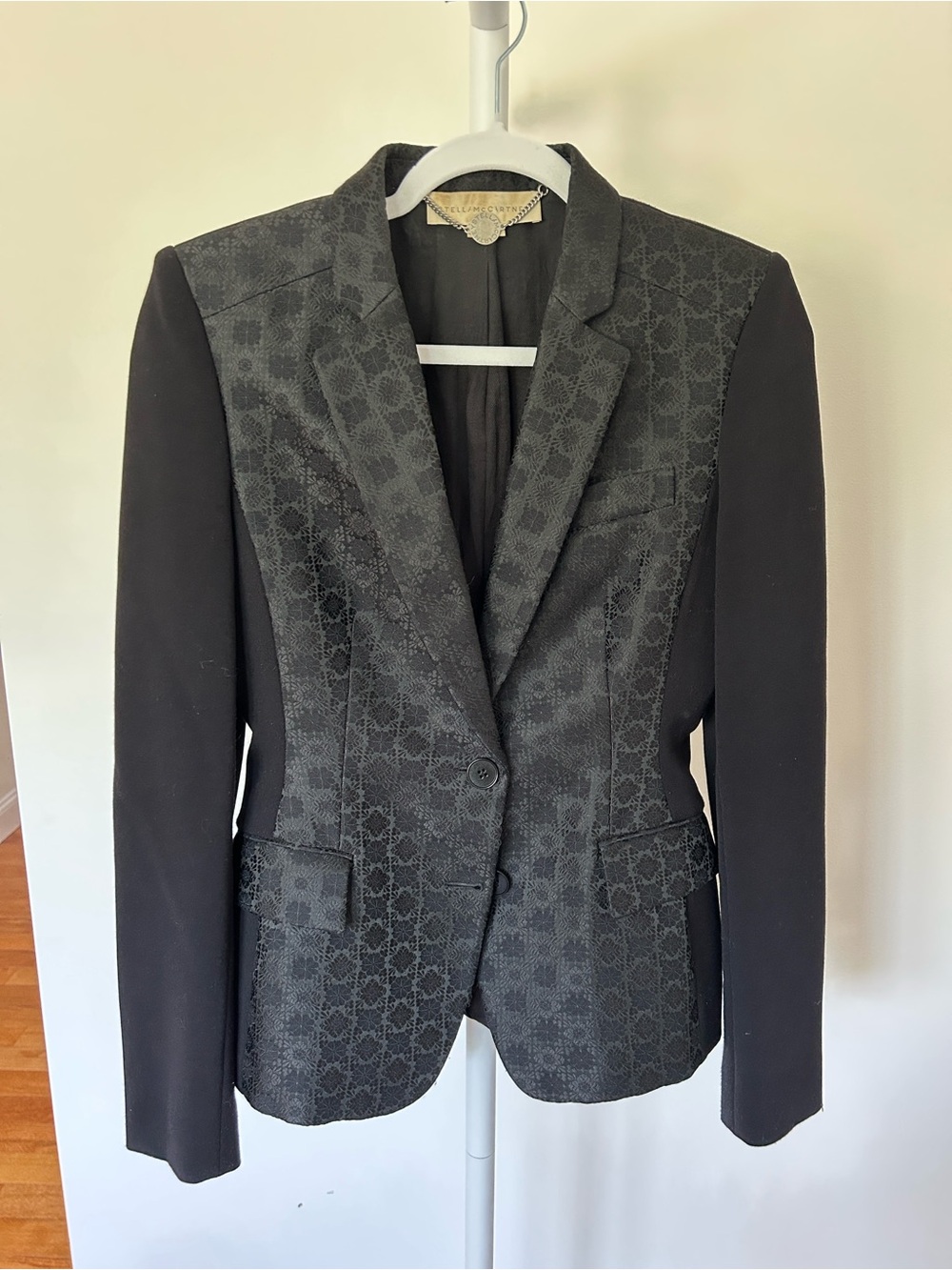 Stella McCartney Black Jacquard-Panel Single-Button Blazer